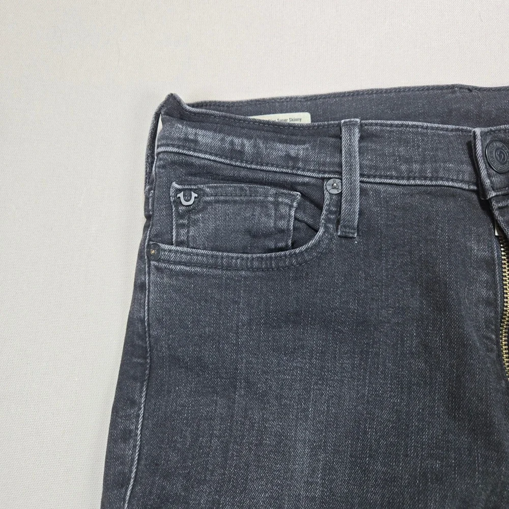 True Religion Halle Mid Rise Super Skinny‎ Jeans Black Wash Zipper Ankle Size 28 - Picture 7 of 15